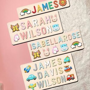 PUREFLY Personalized Wooden Name Puzzle for Kids, Custom Gifts for Baby Boy and Girl Shower or First Birthday, Montessori Learning Toddler Toy Alphabet Puzzle for Kids