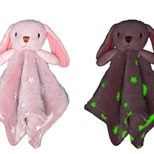 Believe BigDreams Rabbit Lovey Blanket - Baby Security Blankets for Girls - Polyester Baby Boy Security Blanket 15 x 15 Inches Lovies for Babies Glows in The Dark Stuffed Blanket Animal