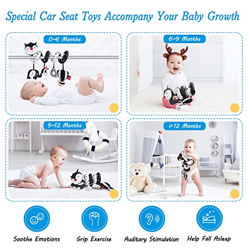 Car Seat Toys for Babies 0-6 Months, Black and White Spiral Carseat Toys for Infant 0-3 Months, High Contrast Baby Toys for 3-6 Months Newborn Toys, Stroller Toys for 0 3 6 9 12 Months Baby Ideal Gift