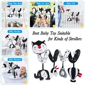 Car Seat Toys for Babies 0-6 Months, Black and White Spiral Carseat Toys for Infant 0-3 Months, High Contrast Baby Toys for 3-6 Months Newborn Toys, Stroller Toys for 0 3 6 9 12 Months Baby Ideal Gift