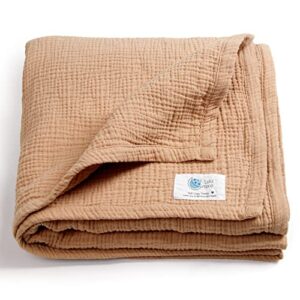 lulu moon muslin baby blanket quilt - crib blanket for toddlers 47"× 47" caramel