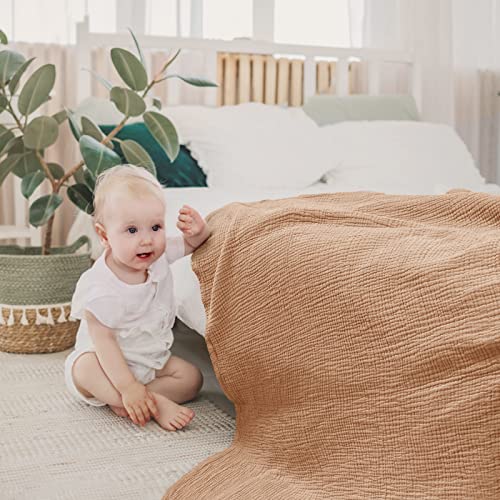 Lulu moon Muslin Baby Blanket Quilt - Crib Blanket for Toddlers 47"× 47" Caramel