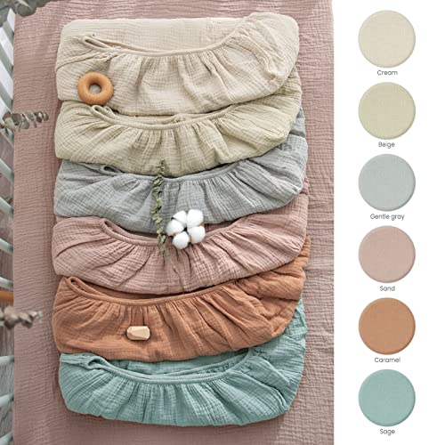 Lulumoon Muslin Mini Crib Sheets - Pack n Play Sheets Fitted for Baby - 24"x 38" Sand