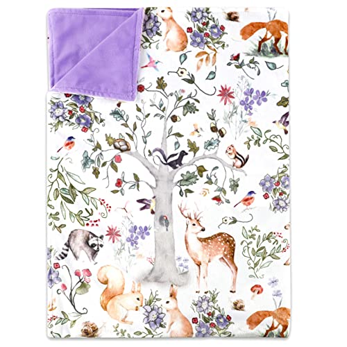 CARUILI Baby Blanket, Purple Fleece Baby Blankets for Boys Girls, Warm Soft Portable Toddler Minky Blanket with Woodland Animal Print, for Newborn Crib, Stroller, 30 x 40 Inch