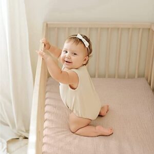 Lulu moon Muslin Crib Sheets - Fitted Crib Mattress Sheets for Boys and Girl - 28"x 52", 2 Pack (Cream & Sand)