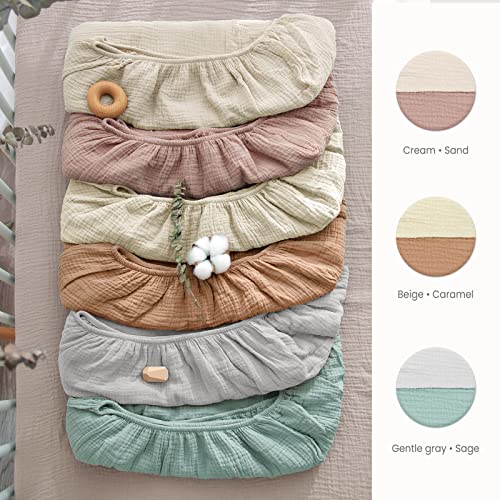 Lulu moon Muslin Crib Sheets - Fitted Crib Mattress Sheets for Boys and Girl - 28"x 52", 2 Pack (Cream & Sand)