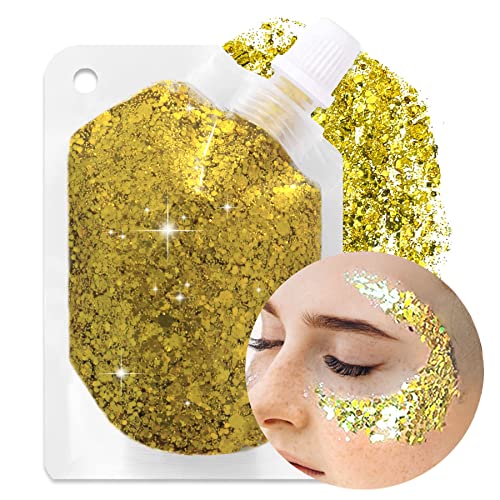 Body Glitter Gel, 50ml Mermaid Sequins Chunky Glitter, Holographic Liquid Nail Glitter Eyeshadow Easy to Apply&Remove, Christmas Party Rave Accessories Eye Face Glitter Makeup Long Lasting Sparkling