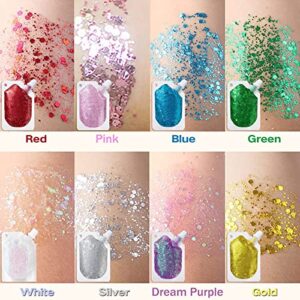 Body Glitter Gel, 50ml Mermaid Sequins Chunky Glitter, Holographic Liquid Nail Glitter Eyeshadow Easy to Apply&Remove, Christmas Party Rave Accessories Eye Face Glitter Makeup Long Lasting Sparkling