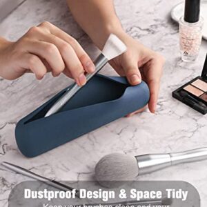 FERYES Large Travel Makeup Brush Holder, Magnetic Anti-fall Out Silicon Portable Cosmetic Face Brushes Holder, Soft and Sleek Makeup Tools Organizer for Travel- (8.27 * 2.36 * 1.57)