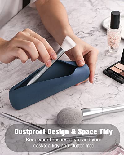 FERYES Large Travel Makeup Brush Holder, Magnetic Anti-fall Out Silicon Portable Cosmetic Face Brushes Holder, Soft and Sleek Makeup Tools Organizer for Travel- (8.27 * 2.36 * 1.57)