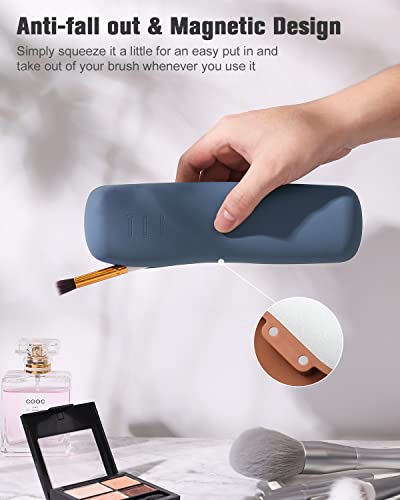 FERYES Large Travel Makeup Brush Holder, Magnetic Anti-fall Out Silicon Portable Cosmetic Face Brushes Holder, Soft and Sleek Makeup Tools Organizer for Travel- (8.27 * 2.36 * 1.57)