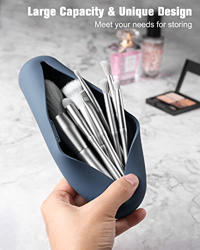 FERYES Large Travel Makeup Brush Holder, Magnetic Anti-fall Out Silicon Portable Cosmetic Face Brushes Holder, Soft and Sleek Makeup Tools Organizer for Travel- (8.27 * 2.36 * 1.57)