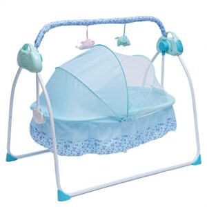 tfcfl electric baby crib cradle, 5-speed baby bassinet auto rocking chair chair bed with remote control infant musical sleeping basket for 0-18 months newborn babies 25kg/55lbs capacity (blue)