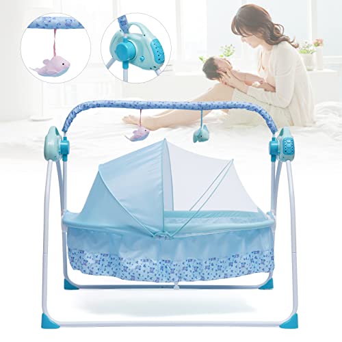 TFCFL Electric Baby Crib Cradle, 5-Speed Baby Bassinet Auto Rocking Chair Chair Bed with Remote Control Infant Musical Sleeping Basket for 0-18 Months Newborn Babies 25KG/55LBS Capacity (Blue)