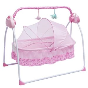 tfcfl electric baby crib cradle, 5-speed baby bassinet auto rocking chair chair bed with remote control infant musical sleeping basket for 0-18 months newborn babies 25kg/55lbs capacity (pink)