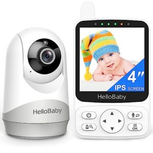 hellobaby monitor with 29hour battery life and 4" ips screen, no wifi, video baby monitor with camera and audio 1000ft long rang auto night vision 2 way audio temperature vox mode for baby pet eldly