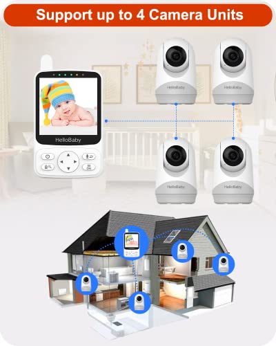HelloBaby Monitor with 29Hour Battery Life and 4" IPS Screen, No WiFi, Video Baby Monitor with Camera and Audio 1000ft Long Rang Auto Night Vision 2 Way Audio Temperature VOX Mode for Baby Pet Eldly