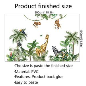 Large Size Tropical Palm Green Leaf Plant Animals Jungle Wall Decals For Kids Room Bedroom Cute Monkey Zebra Giraffe Big Vinyl Self-adhesive Wallpaper Peel and Stick Woodland Forest Kindergarten Decoration Sticker Removable DIY Nursery Mural