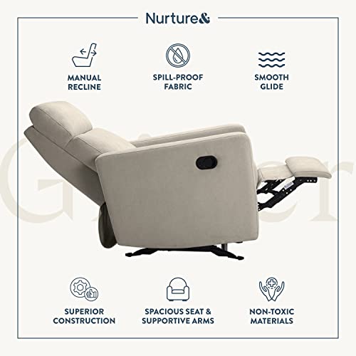 Nurture& The Manual Glider Premium Modern Recliner Nursery Glider Chair with Spill, Stain Proof Fabric | Designed with a Thoughtful Combination of Function and Comfort | Water Repellant (Ivory)