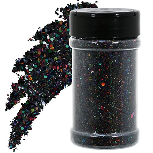 TORC 4 OZ Black Holographic Glitter 4 Ounce Mix Chunky Glitter Bulk for Resin Craft Cosmetic Art Festival Decoration