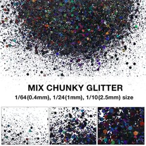 TORC 4 OZ Black Holographic Glitter 4 Ounce Mix Chunky Glitter Bulk for Resin Craft Cosmetic Art Festival Decoration