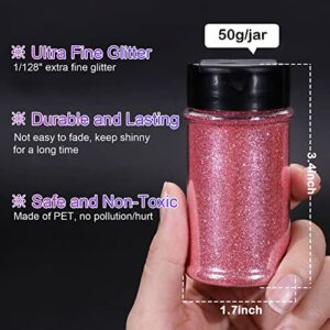 HTVRONT Pink Fine Glitter for Crafts - 50g/1.76oz Ultra Glitter for Resin, 1/128''Portable Extra Fine Glitter Powder for Nails, Tumblers, Ornaments, Makeup, Body Resin Glitter Bulk, Pink Glitter