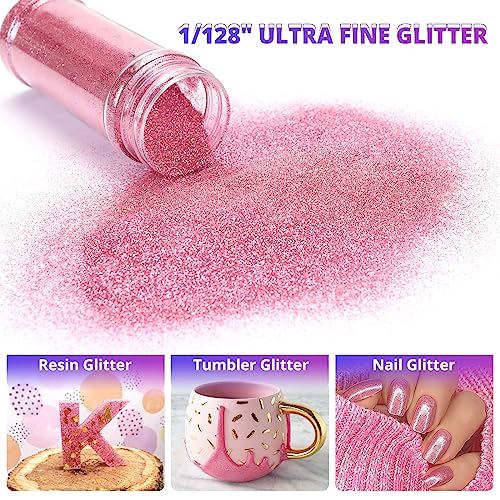 HTVRONT Pink Fine Glitter for Crafts - 50g/1.76oz Ultra Glitter for Resin, 1/128''Portable Extra Fine Glitter Powder for Nails, Tumblers, Ornaments, Makeup, Body Resin Glitter Bulk, Pink Glitter