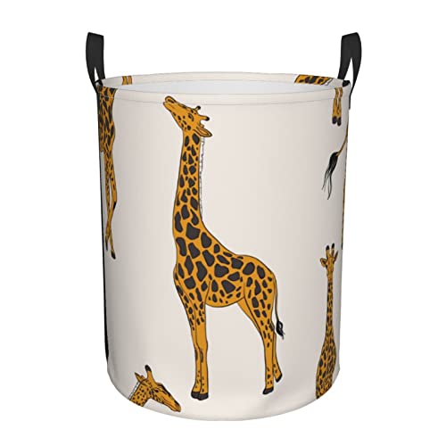 Laundry Basket,Giraffe African Animal Nursery,Large Canvas Fabric Lightweight Storage Basket/Toy Organizer/Dirty Clothes Collapsible Waterproof For College Dorms-Large