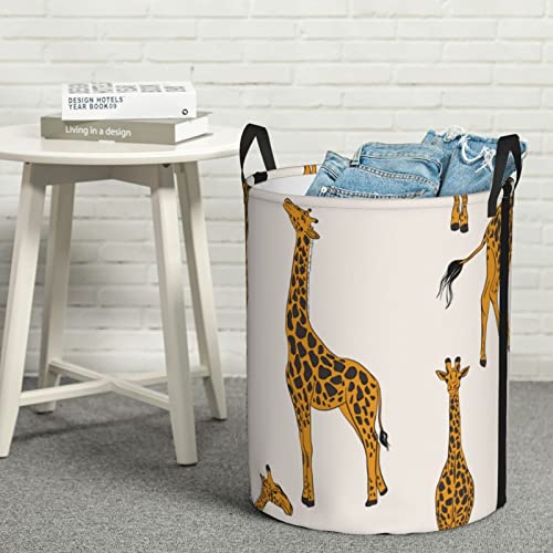 Laundry Basket,Giraffe African Animal Nursery,Large Canvas Fabric Lightweight Storage Basket/Toy Organizer/Dirty Clothes Collapsible Waterproof For College Dorms-Large