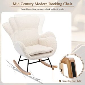 Deolme Modern Teddy Velvet Rocking Accent Chair Upholstered Rocking Glider Chairs Nursery Comfy Rocker Armchair Side Chair for Living Room, Bedroom (Teddy Beige, Type 1)