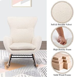Deolme Modern Teddy Velvet Rocking Accent Chair Upholstered Rocking Glider Chairs Nursery Comfy Rocker Armchair Side Chair for Living Room, Bedroom (Teddy Beige, Type 1)