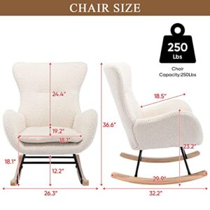 Deolme Modern Teddy Velvet Rocking Accent Chair Upholstered Rocking Glider Chairs Nursery Comfy Rocker Armchair Side Chair for Living Room, Bedroom (Teddy Beige, Type 1)