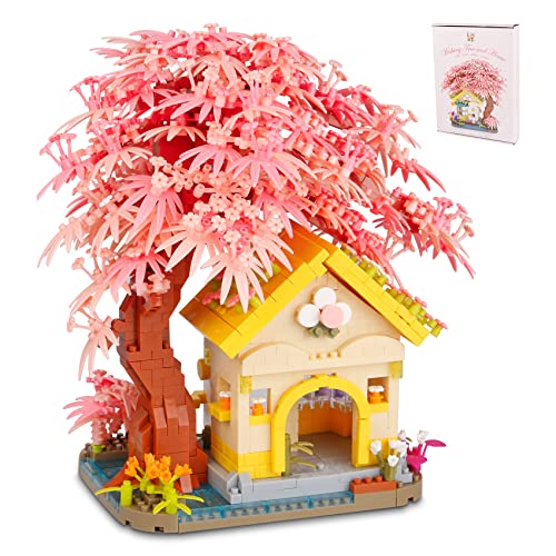 1500PCS Cherry Bonsai Tree House Building Sets, Cherry Blossom Bonsai Tree kit Building Blocks, Mini Bricks Sakura Tree House, Good Gift Choice for 14+ Kids and Adults