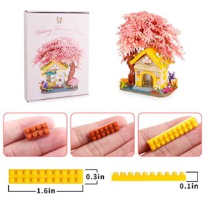 1500PCS Cherry Bonsai Tree House Building Sets, Cherry Blossom Bonsai Tree kit Building Blocks, Mini Bricks Sakura Tree House, Good Gift Choice for 14+ Kids and Adults