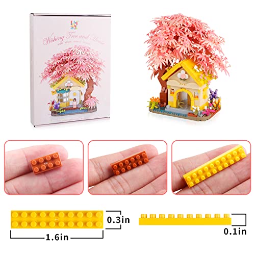 1500PCS Cherry Bonsai Tree House Building Sets, Cherry Blossom Bonsai Tree kit Building Blocks, Mini Bricks Sakura Tree House, Good Gift Choice for 14+ Kids and Adults