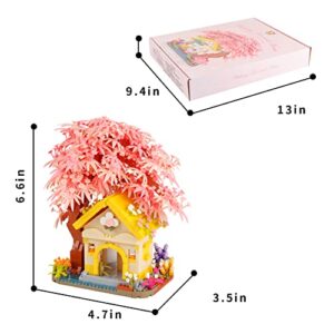 1500PCS Cherry Bonsai Tree House Building Sets, Cherry Blossom Bonsai Tree kit Building Blocks, Mini Bricks Sakura Tree House, Good Gift Choice for 14+ Kids and Adults