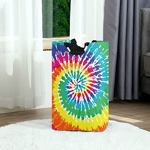 Kigai Tie Dye Laundry Basket Collapsible Large Clothes Hamper Nursery Storage Bin with Handle for Bedroom, Bathroom, Dorm, Kids Room