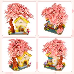 1500PCS Cherry Bonsai Tree House Building Sets, Cherry Blossom Bonsai Tree kit Building Blocks, Mini Bricks Sakura Tree House, Good Gift Choice for 14+ Kids and Adults