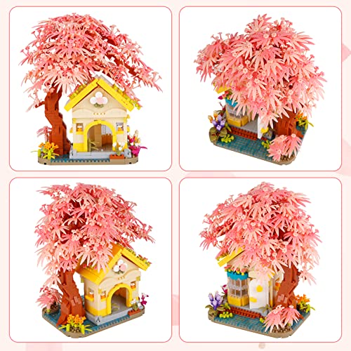 1500PCS Cherry Bonsai Tree House Building Sets, Cherry Blossom Bonsai Tree kit Building Blocks, Mini Bricks Sakura Tree House, Good Gift Choice for 14+ Kids and Adults