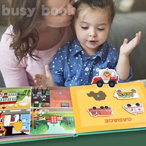 AMINY 4 Subjects Montessori Quiet Book Busy Board for Toddlers, Toddler Travel Toys, Sensory Toddler Activities, Montessori Educational Toys for 2 3 4 Year Old Boys Girls Gift