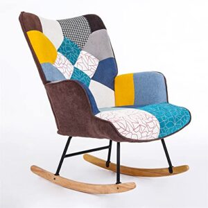 Colorful Rocking Chair for Nursery, Unique Patchwork Rocking Chair, Tufted Upholstered Rocking Chair, Comfy Wingback Glider Rocker with Safe Solid Wood Base for Living Room Bedroom Balcony