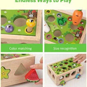 Coogam Montessori Fine Motor Toys for Baby Toddler, Wooden Shape Sorter Carrot Harvest Game, Preschool Learning Educational Gift Toy for 3 4 5 Year Old