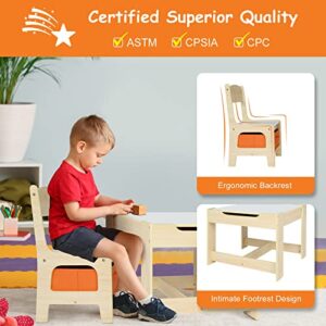 Karl home Kids Table and Chair Set, Multifunctional Children Writing Desk with Interior Storage, Chair with Non-Woven Drawer for Study Room Play Room Dining Room Living Room Natural Wood