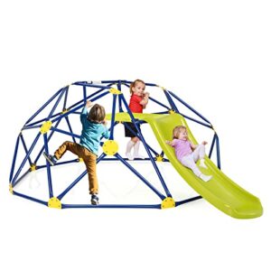 costzon climbing dome with slide, 2 in 1 outdoor jungle gym monkey bar climbing toys for toddlers, 8ft geometric dome climber playground set for 3-8 boys girls backyard fun gift present