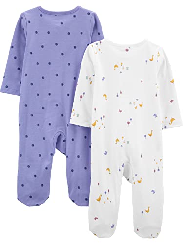 Simple Joys by Carter's Baby Girls' Cotton Footed Sleep and Play, Pack of 2, Ivory/Violet/Duck, 3-6 Months