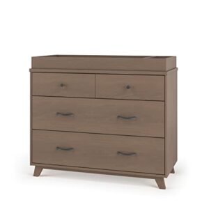 child craft soho 3 drawer mid-century modern dresser with changing topper, anti-tip kit, extra-large storage for baby nursery, kid’s room (dusty heather)