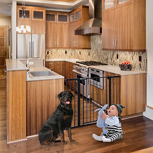 Papacare 36" Extra Tall Baby Gate for Stairs Doorways, Fits Openings of 29.5" to 48.8" Wide, Auto Close Extra Wide Baby and Pet Gate for Doorways and Stairways,Pressure Mounted Dog Gates, Black