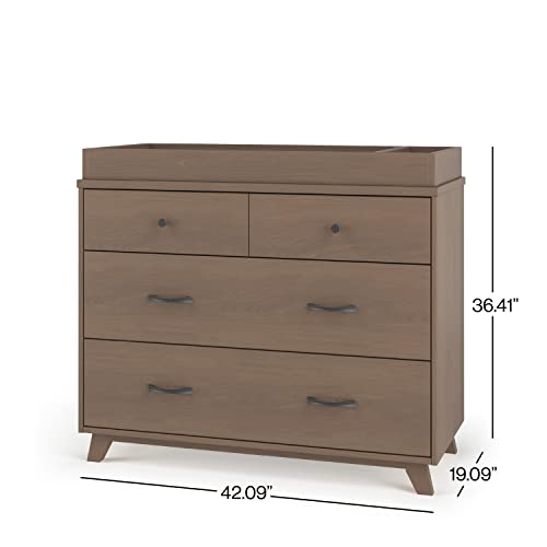 Child Craft SOHO 3 Drawer Mid-Century Modern Dresser with Changing Topper, Anti-Tip Kit, Extra-Large Storage for Baby Nursery, Kid’s Room (Dusty Heather)