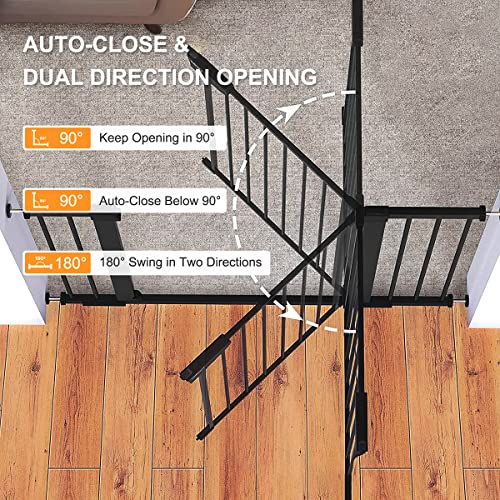 Papacare 36" Extra Tall Baby Gate for Stairs Doorways, Fits Openings of 29.5" to 48.8" Wide, Auto Close Extra Wide Baby and Pet Gate for Doorways and Stairways,Pressure Mounted Dog Gates, Black