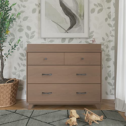 Child Craft SOHO 3 Drawer Mid-Century Modern Dresser with Changing Topper, Anti-Tip Kit, Extra-Large Storage for Baby Nursery, Kid’s Room (Dusty Heather)